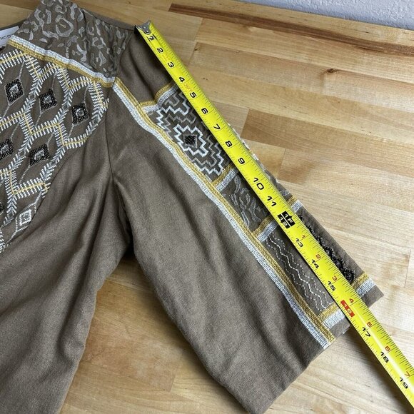 Chico's Linen Blend Jacket Beaded Embroidered Lined Boho 3/4 Sleeve Tan‎ Size 2 - Picture 12 of 12